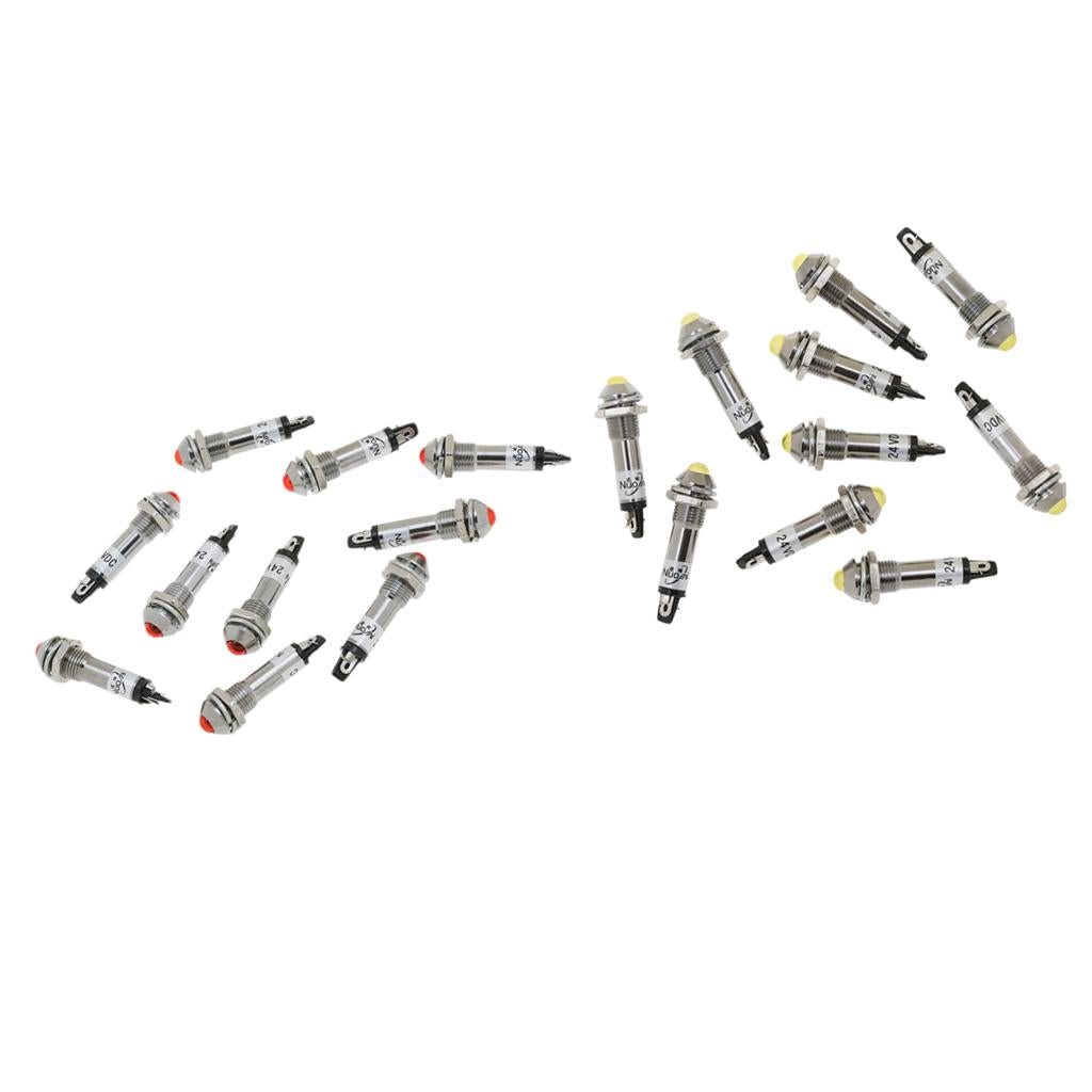 20 Pieces 8mm 24V LED Metal Indicator Light Bulb Lamp XD8-2 Yellow+Red