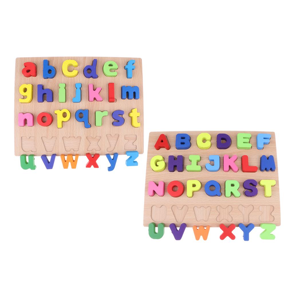 2x Wooden Uppercase & Lowercase Letter Board Alphabet Blocks Montessori Toy