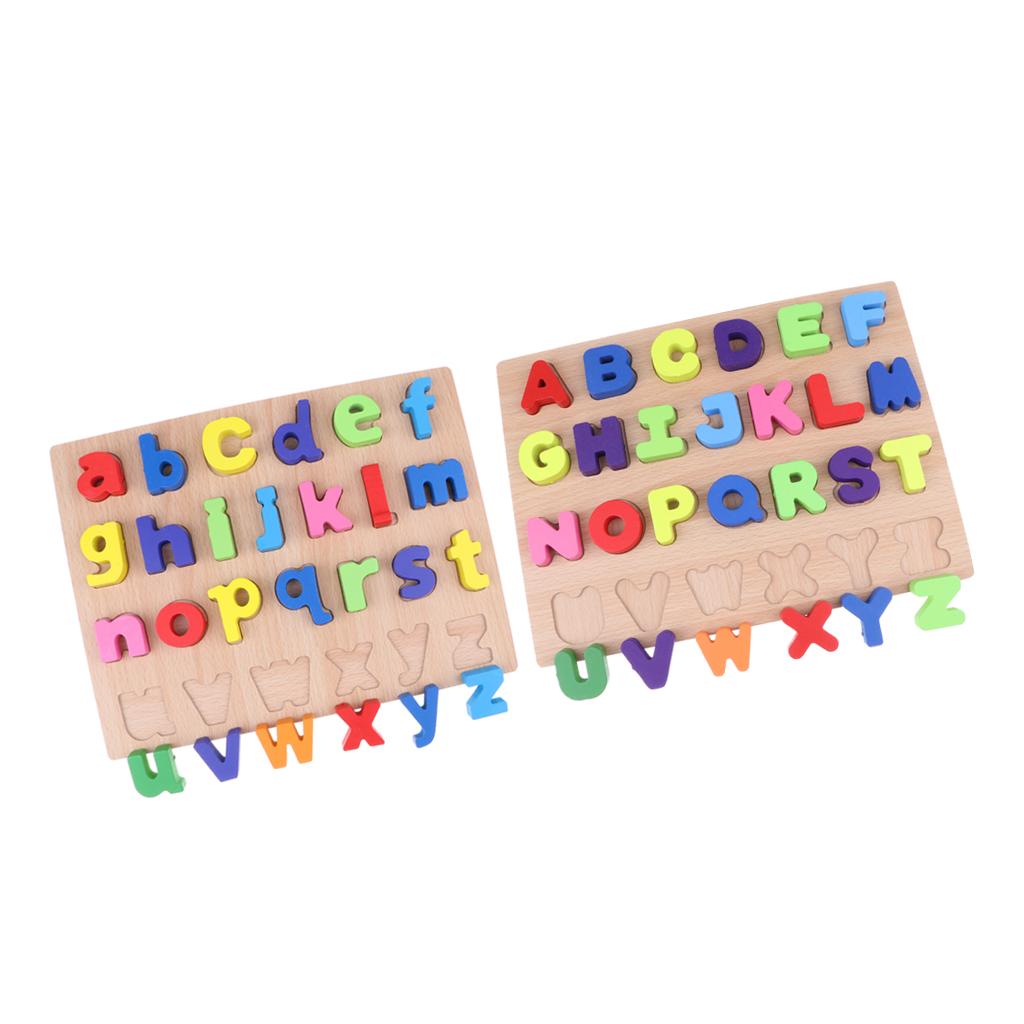 2x Wooden Uppercase & Lowercase Letter Board Alphabet Blocks Montessori Toy