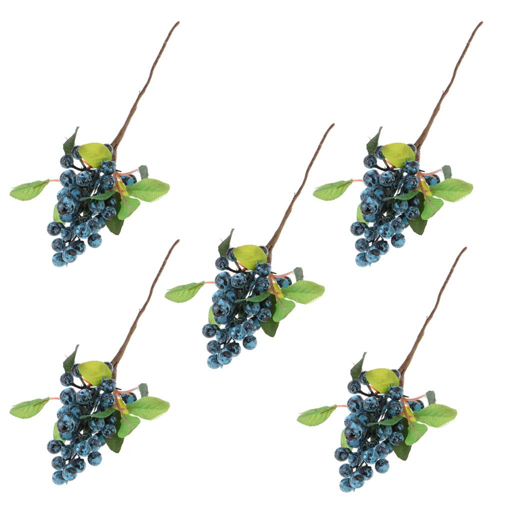 5x Plastic Artificial Fake Plant Fruit Berries Branches Home Cafe Decor Blue