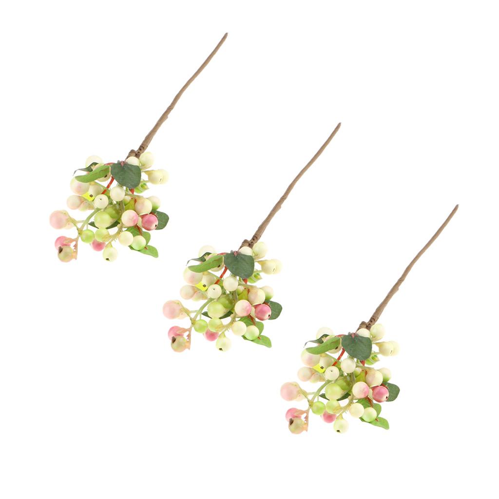 3x Plastic Artificial Fake Plant Fruit Berries Branches Home Cafe Decor Pink