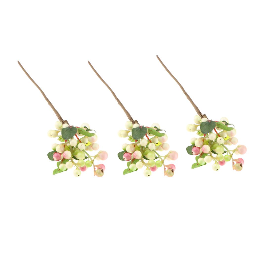 3x Plastic Artificial Fake Plant Fruit Berries Branches Home Cafe Decor Pink