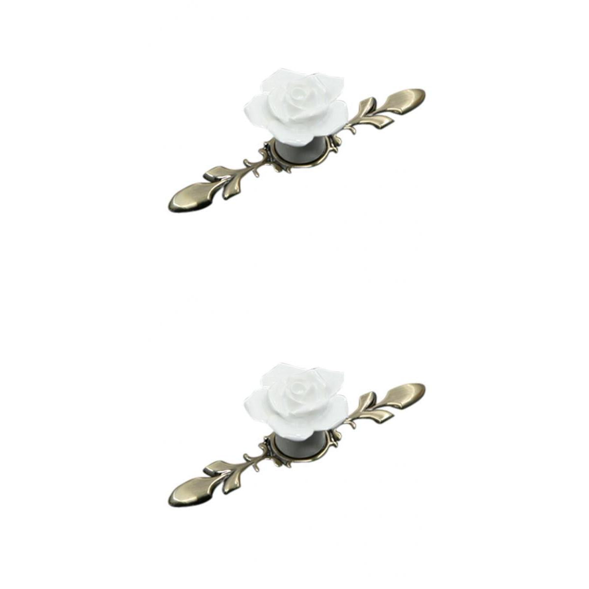 2pcs Wardrobe Cupboard Dresser Closet Drawer Ceramic Rose Pulls Handle Knob