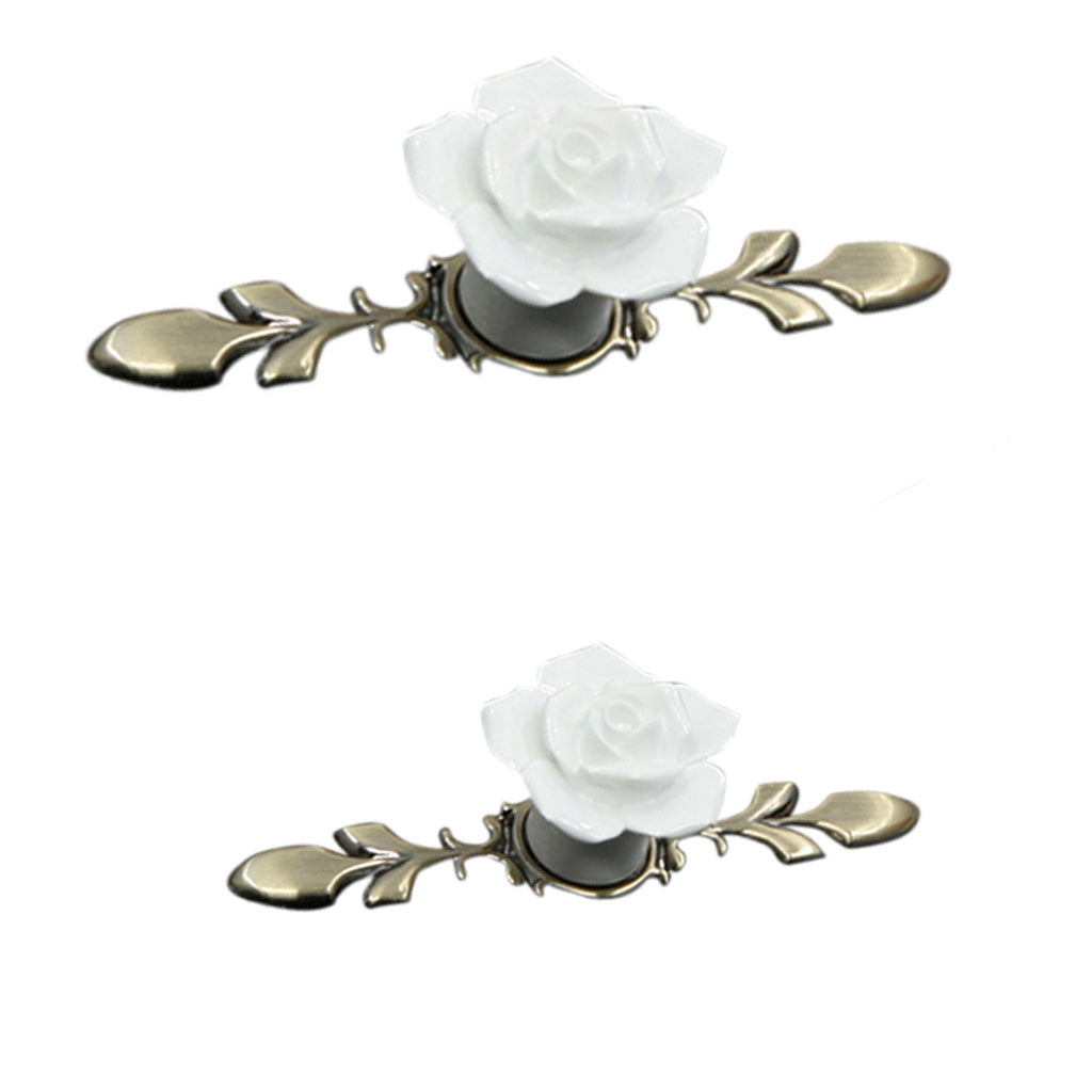 2pcs Wardrobe Cupboard Dresser Closet Drawer Ceramic Rose Pulls Handle Knob