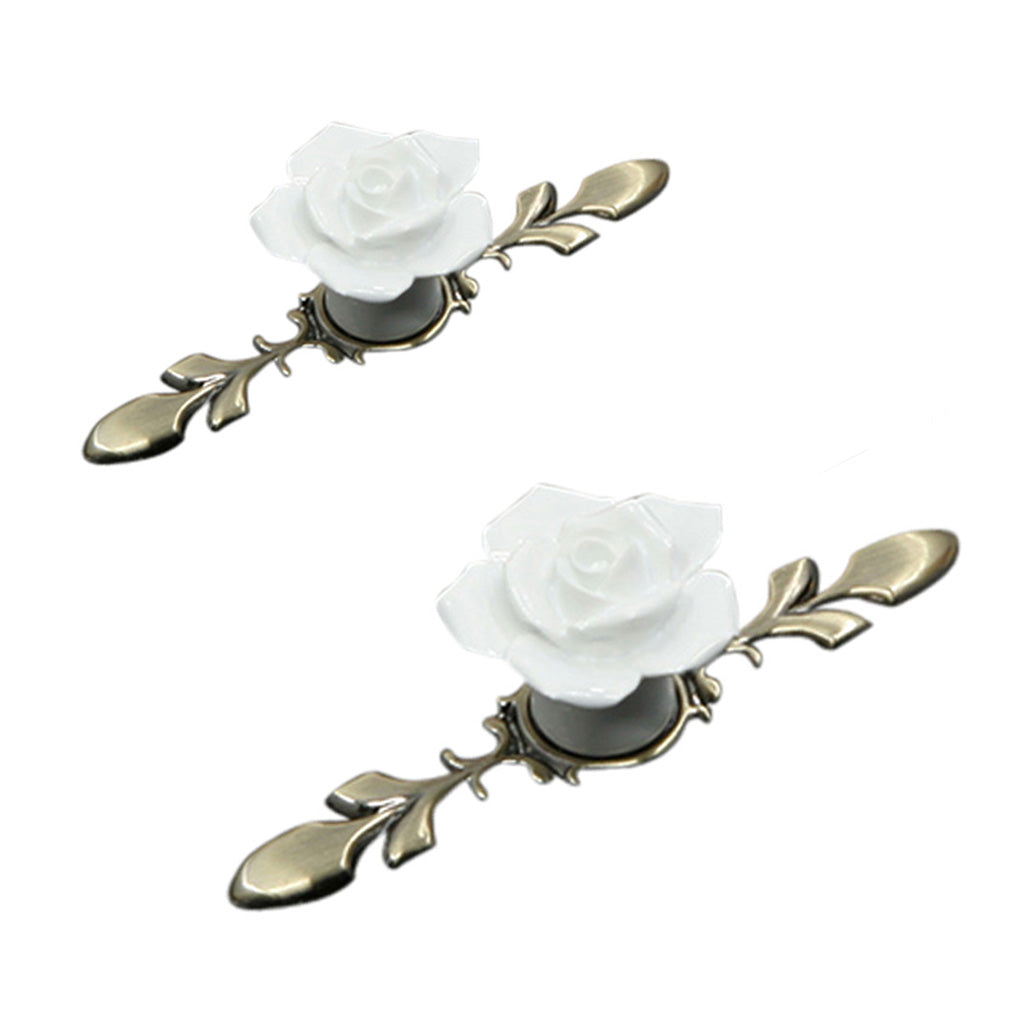 2pcs Wardrobe Cupboard Dresser Closet Drawer Ceramic Rose Pulls Handle Knob