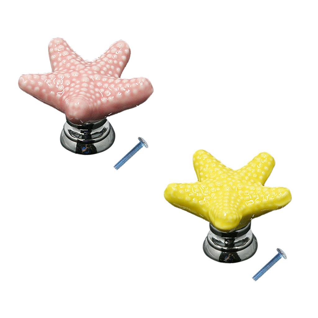 2pcs Creative Starfish Door Knob Cabinet Furniture Drawer Pull Handle-Yellow