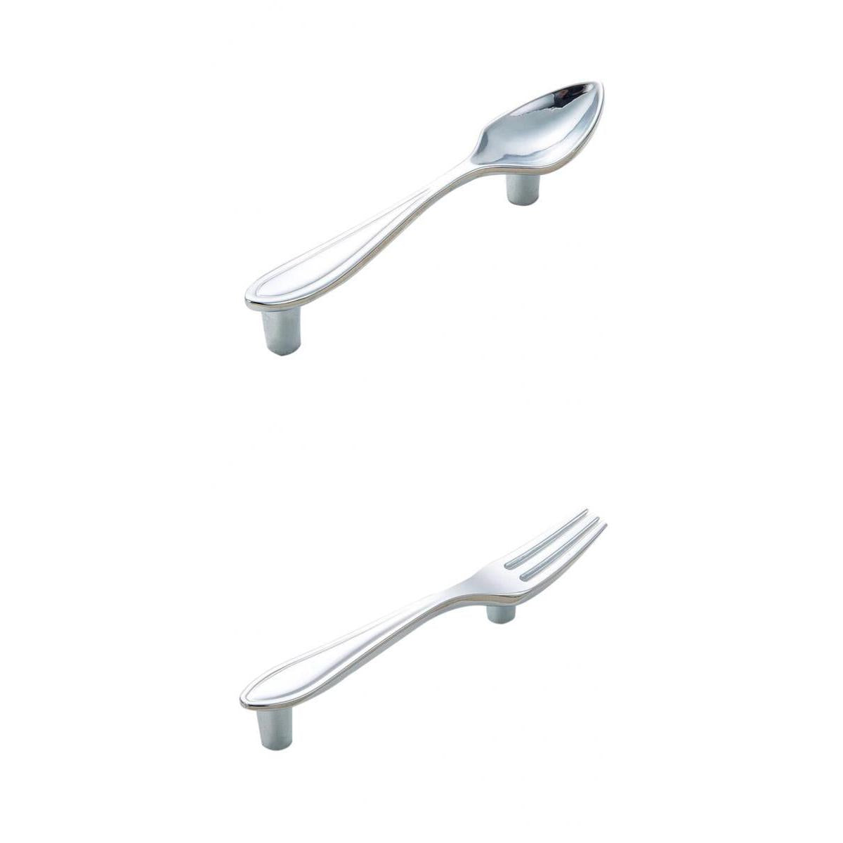 2pcs Creative Spoon Shaped Pull Handle Kitchen Cabinet Cupboard Knob Chrome