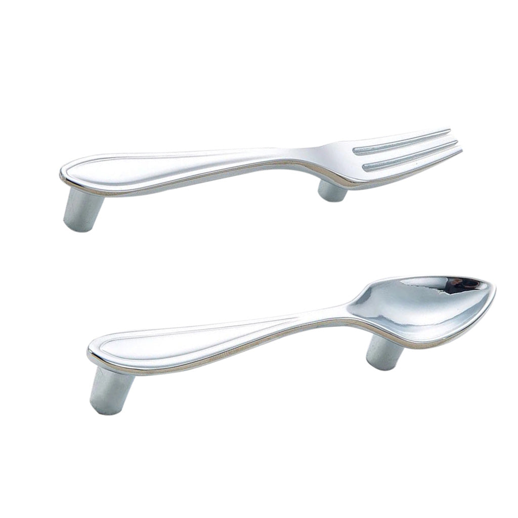 2pcs Creative Spoon Shaped Pull Handle Kitchen Cabinet Cupboard Knob Chrome