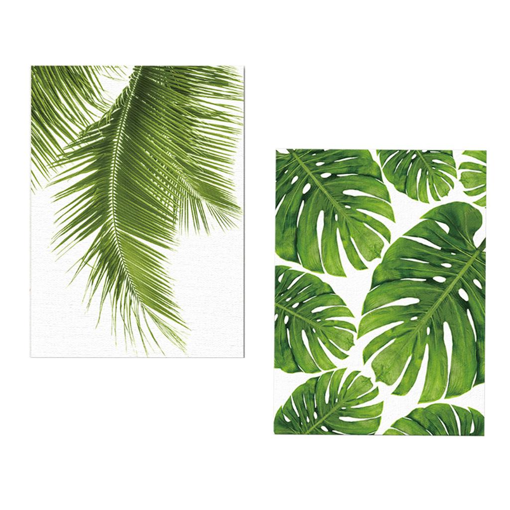 2pcs Unframed Green Palm Leaf Canvas Oil Painting Picture Wall Art Decor
