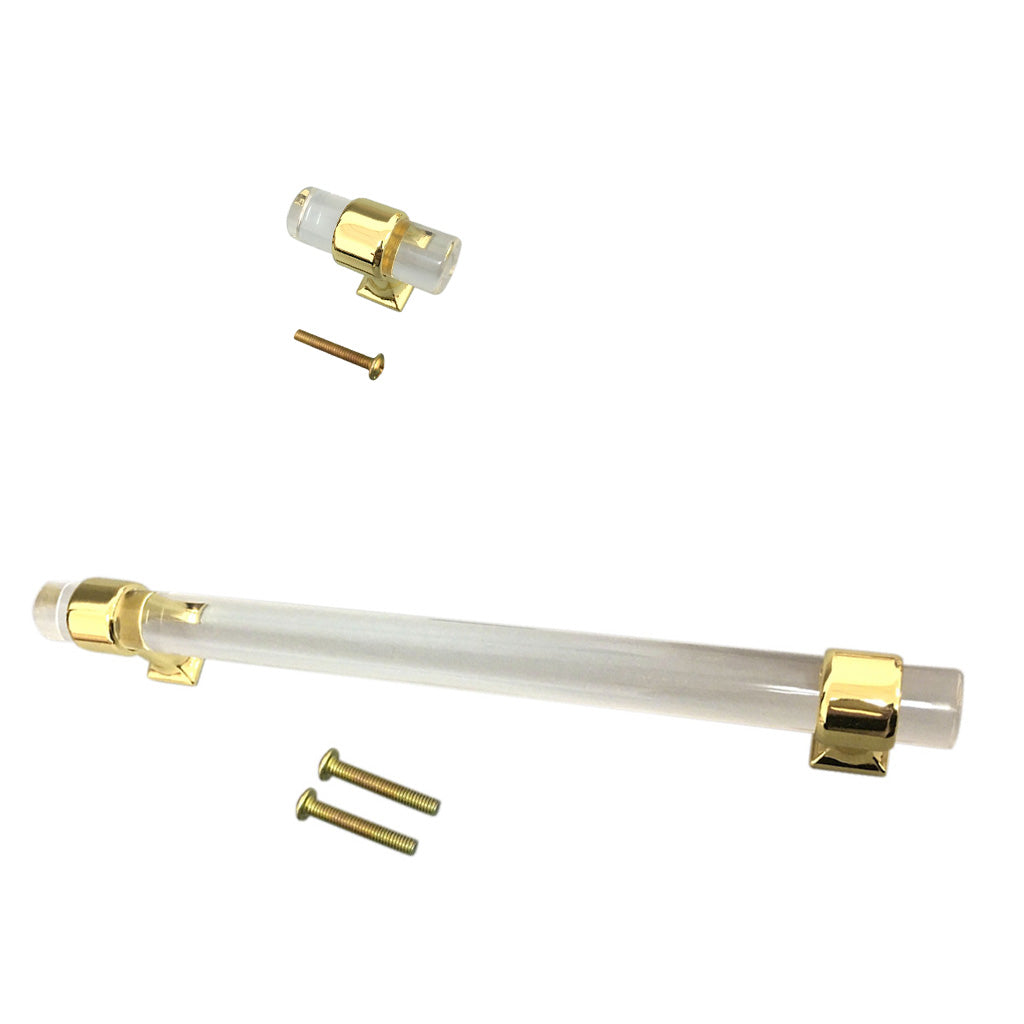 2pcs Acrylic Door Pulls Knob Drawer Cabinet Cupboard Handle Hardware Gold