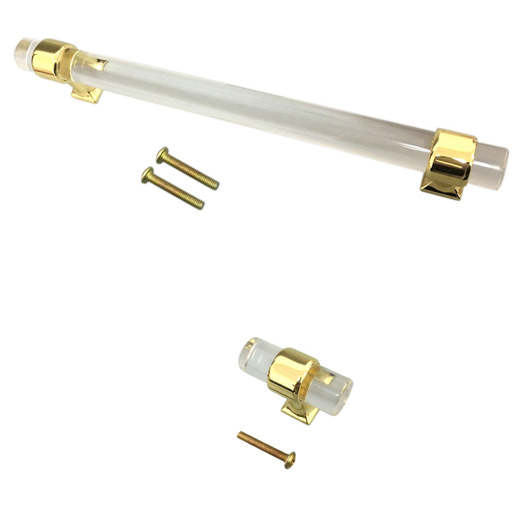 2pcs Acrylic Door Pulls Knob Drawer Cabinet Cupboard Handle Hardware Gold