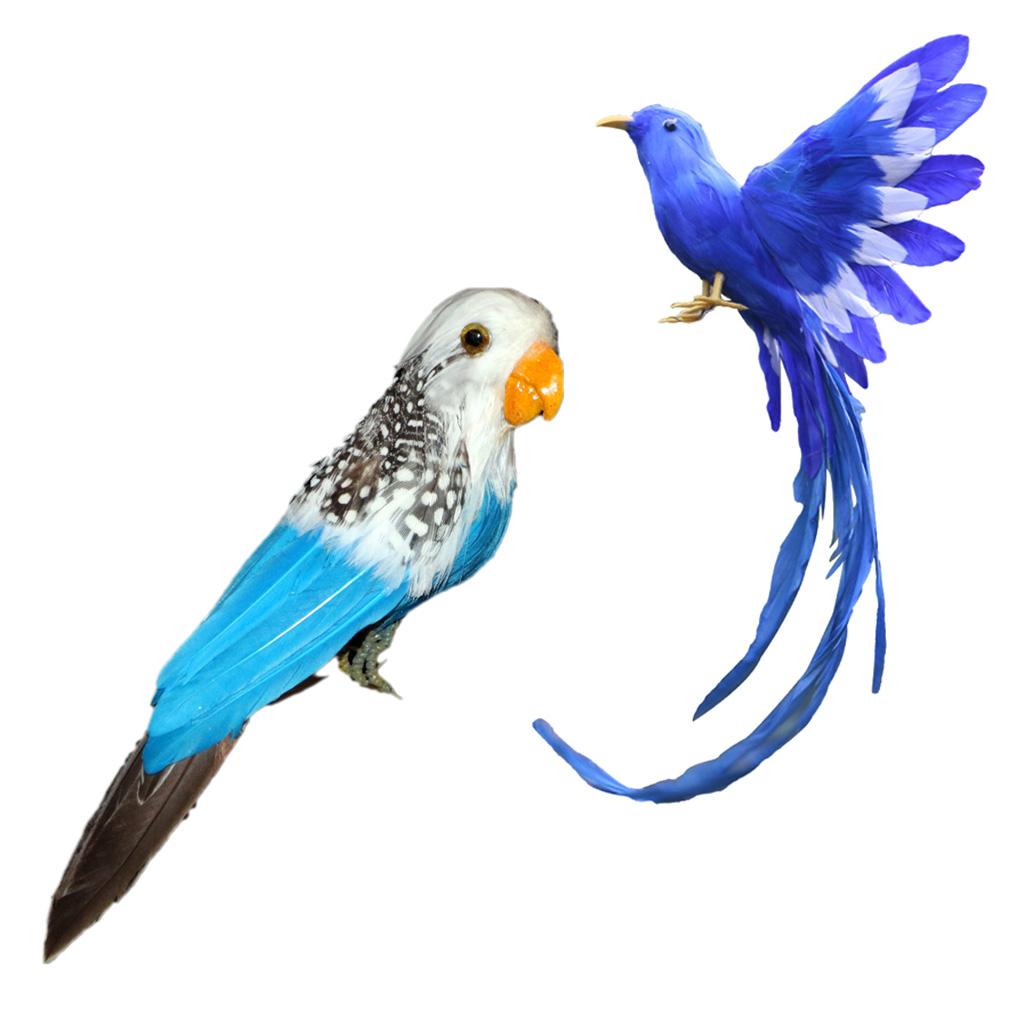 2pcs Artificial Bird Feathered Realistic Garden Yard Decor Ornament Parrot