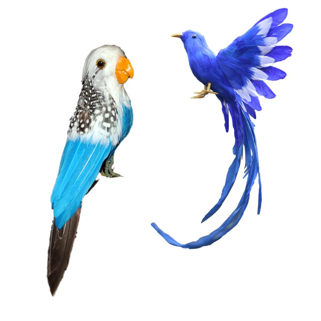 2pcs Artificial Bird Feathered Realistic Garden Yard Decor Ornament Parrot