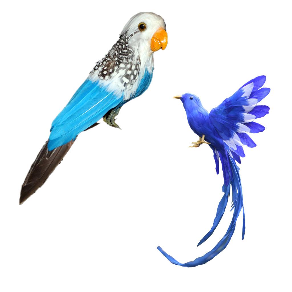 2pcs Artificial Bird Feathered Realistic Garden Yard Decor Ornament Parrot