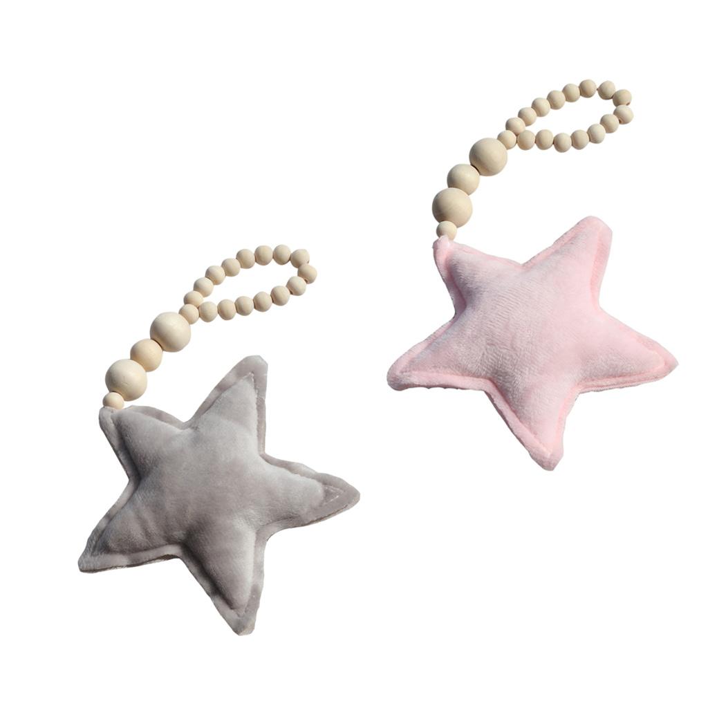 2x Wooden Tassel Pendant Bed Net Curtain Tieback Hanging Ornament Pink Star