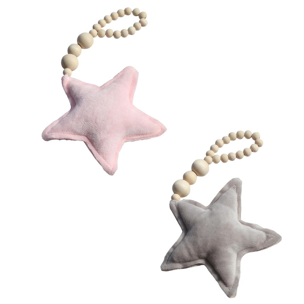 2x Wooden Tassel Pendant Bed Net Curtain Tieback Hanging Ornament Pink Star
