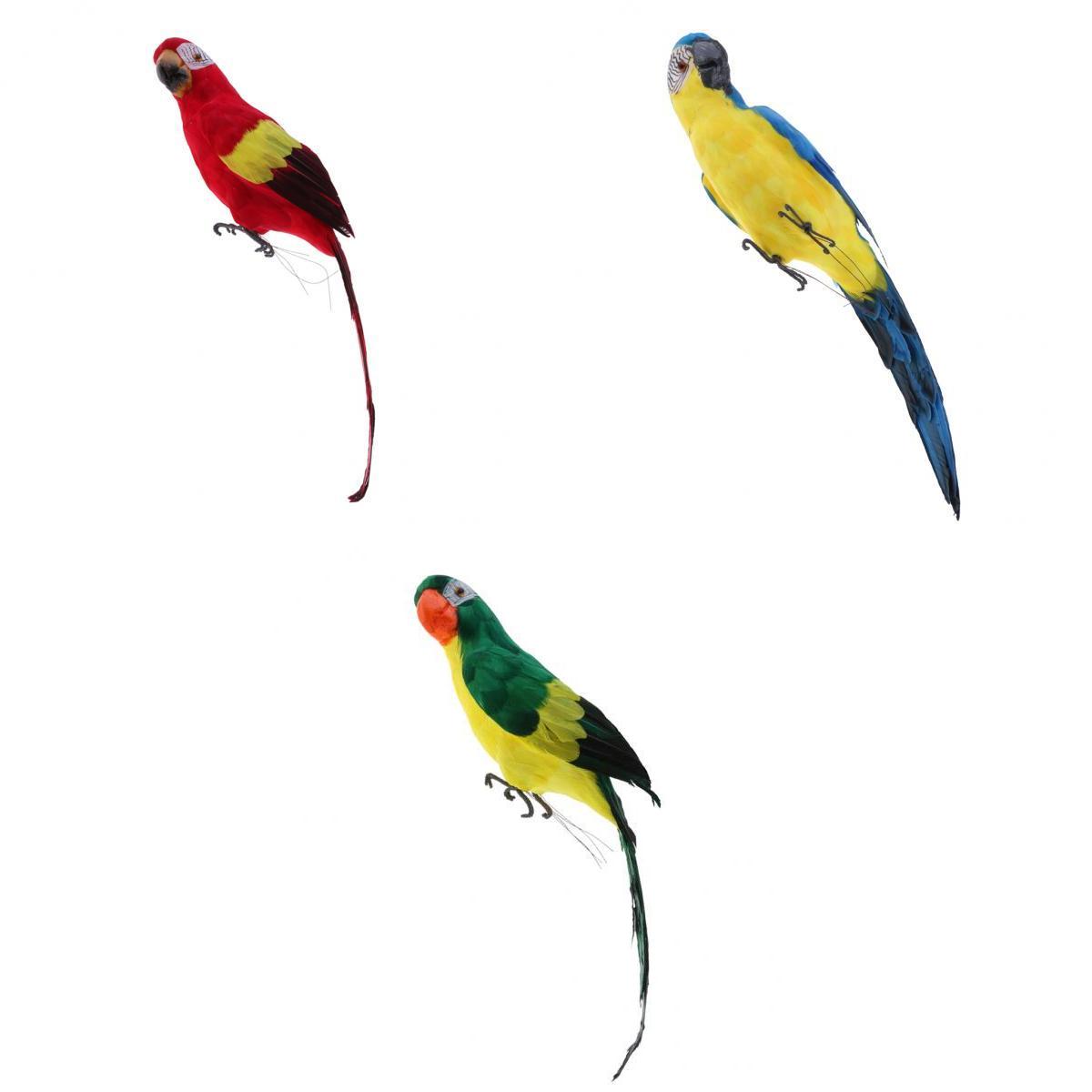 3Pcs Large Artificial Parrot Bird Realistic Home Decor Budgie Taxidermy Set