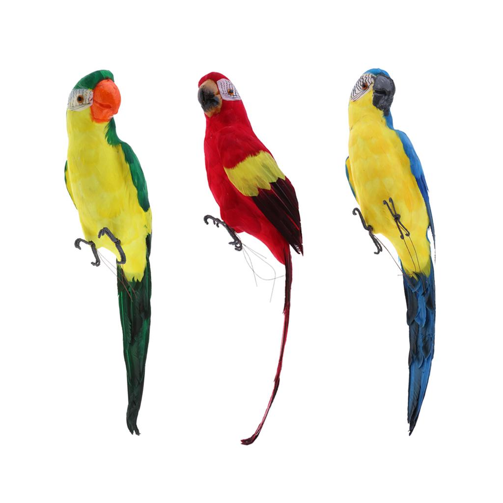 3Pcs Large Artificial Parrot Bird Realistic Home Decor Budgie Taxidermy Set