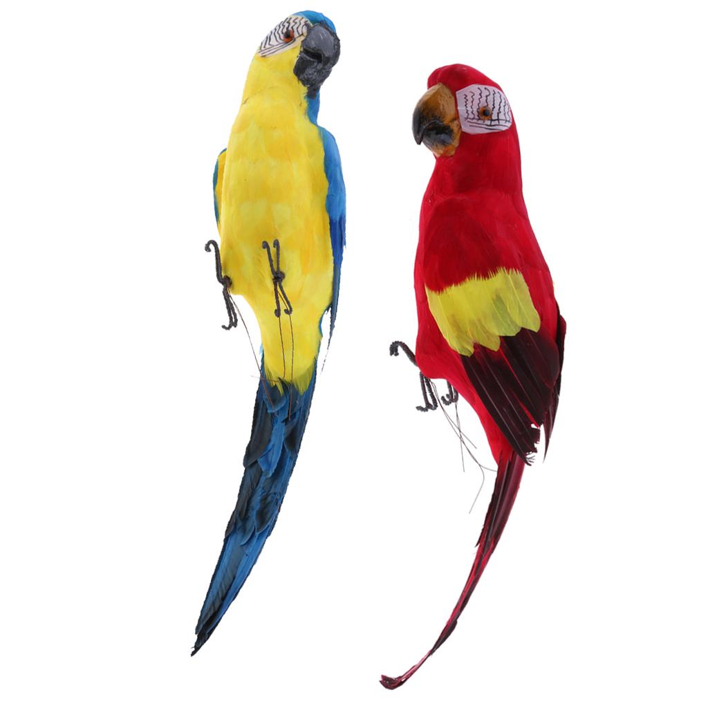 2Pcs Large Artificial Parrot Bird Realistic Home Decor Budgie Taxidermy Set