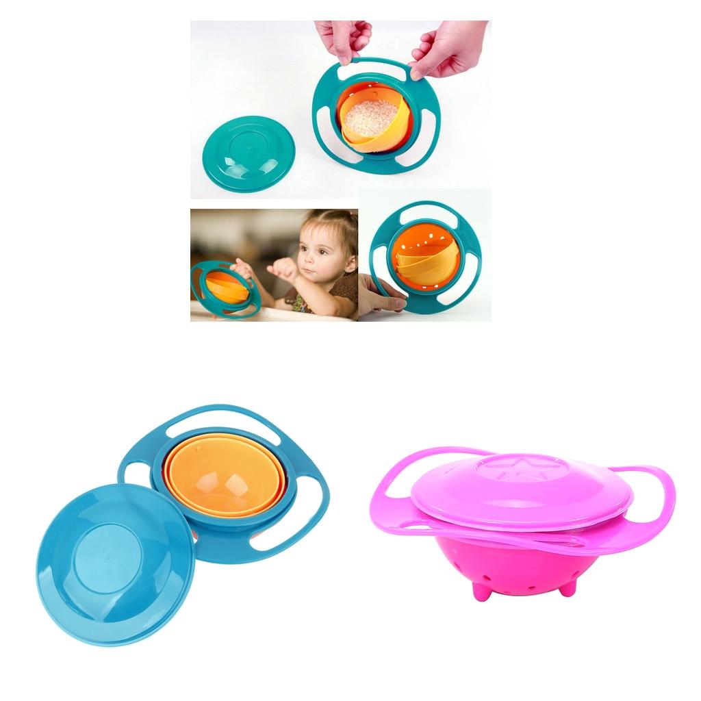 2xNon Spill Feeding Toddler Gyro Bowl 360 Rotating Kids Avoid Food Spilling