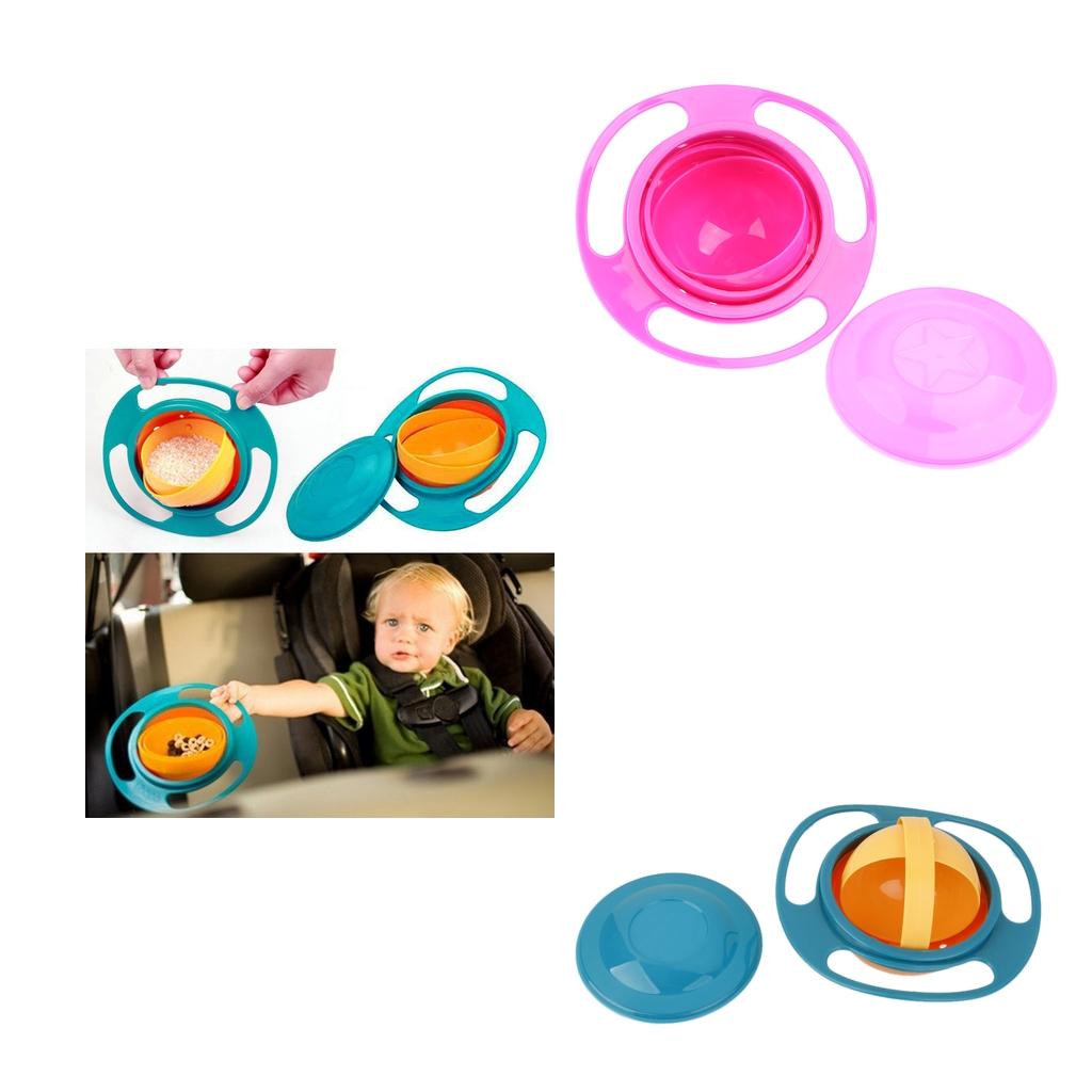 2xNon Spill Feeding Toddler Gyro Bowl 360 Rotating Kids Avoid Food Spilling