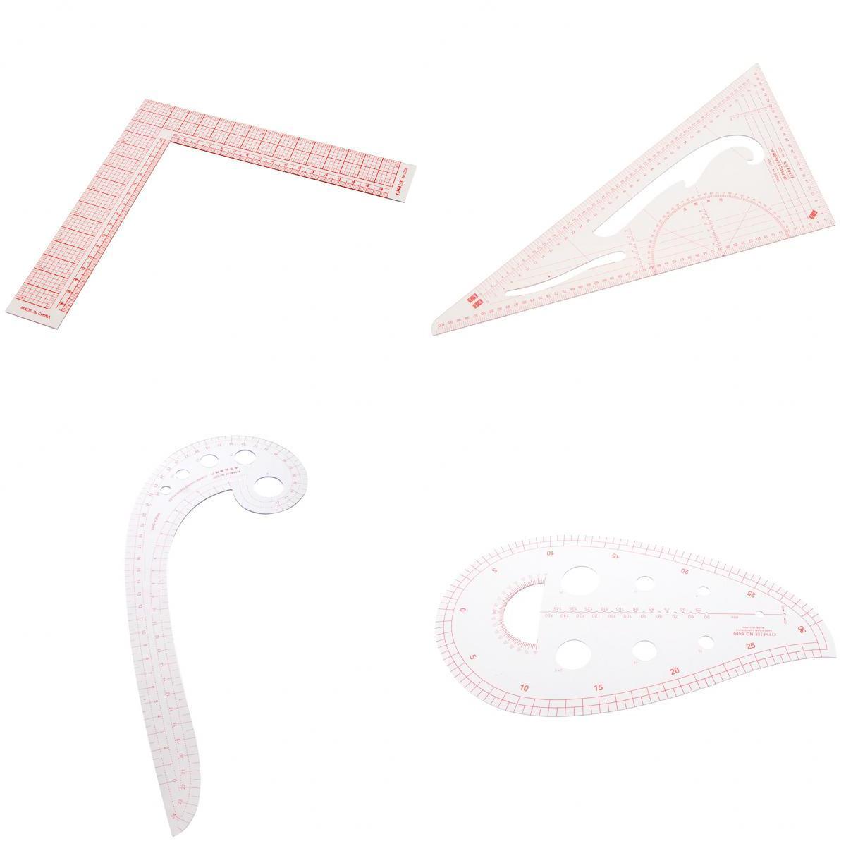4pcs Comma French Curve Ruler Triangle L-Squre Ruler Set for Tailoring Craft
