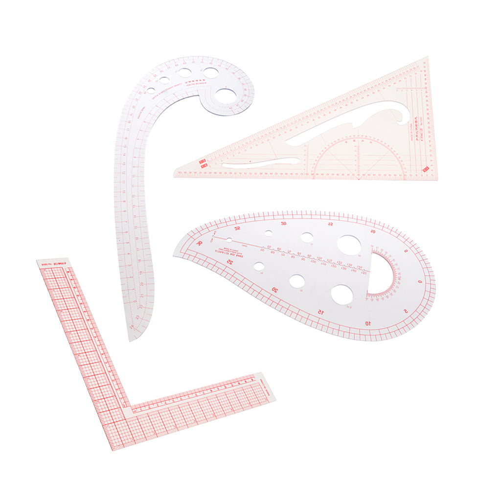 4pcs Comma French Curve Ruler Triangle L-Squre Ruler Set for Tailoring Craft