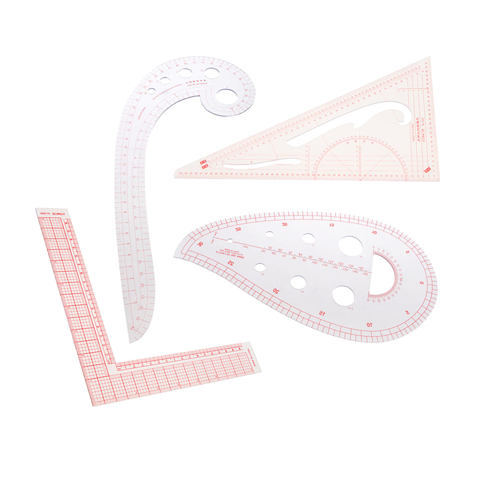 4pcs Comma French Curve Ruler Triangle L-Squre Ruler Set for Tailoring Craft