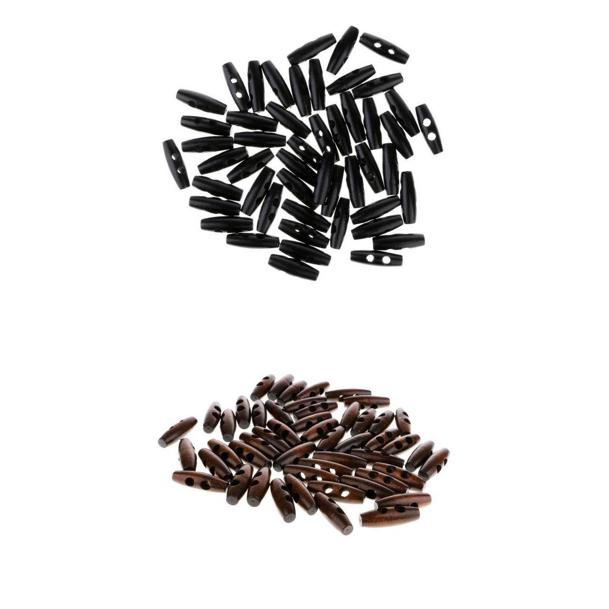 100Pcs Wood Sewing Horn Toggle Buttons Cloth Accessories 2 Holes Black Brown