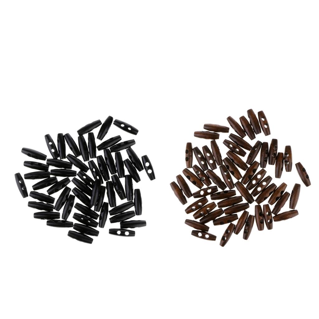 100Pcs Wood Sewing Horn Toggle Buttons Cloth Accessories 2 Holes Black Brown