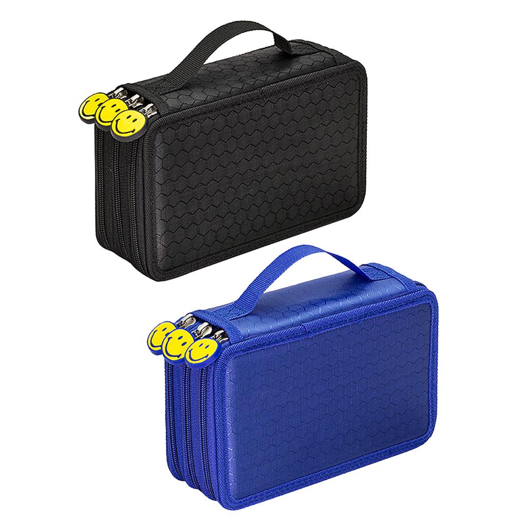 2pcs 3 Layers Large Pencil Pen Bag Travel Makeup Storage Bag Blue & Black