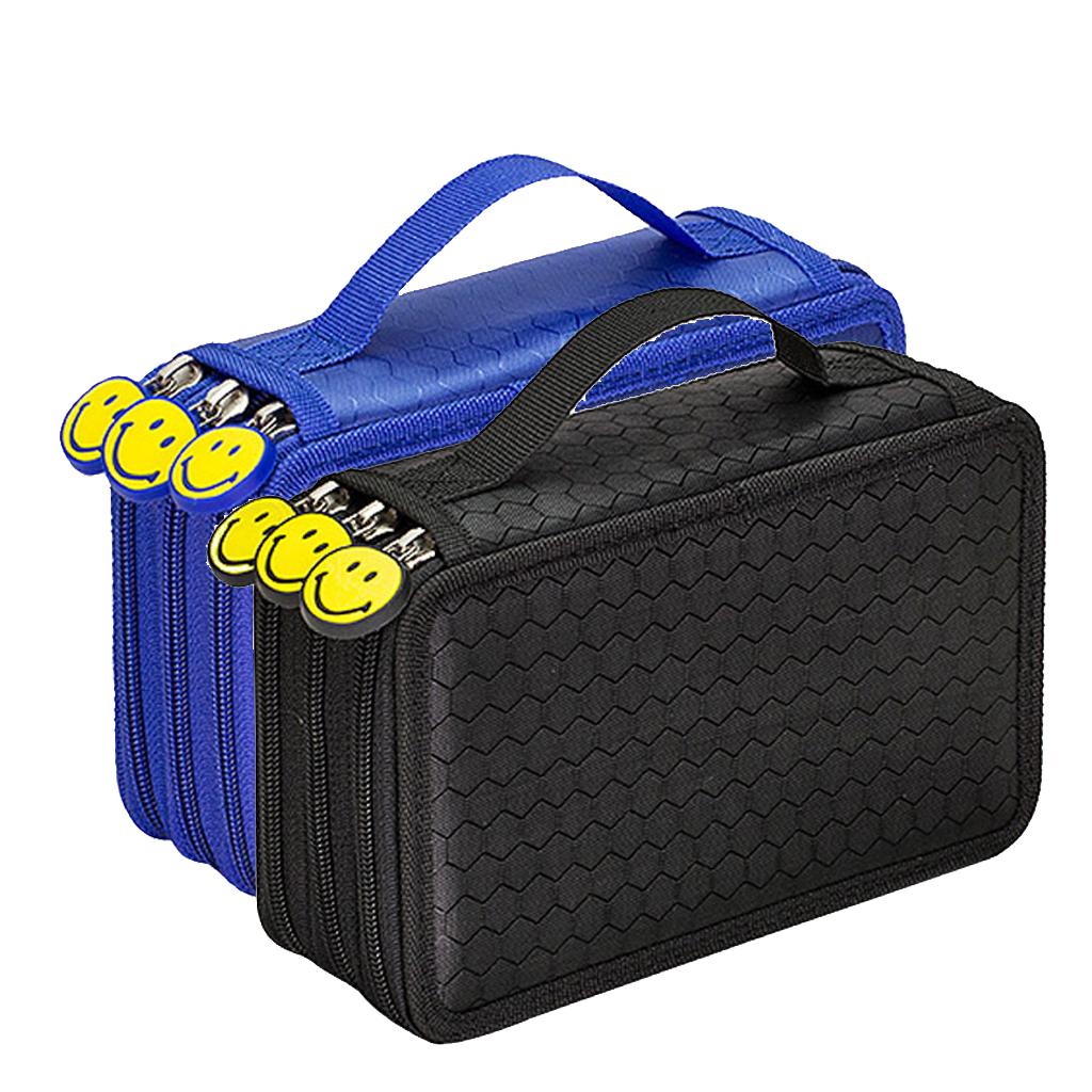 2pcs 3 Layers Large Pencil Pen Bag Travel Makeup Storage Bag Blue & Black