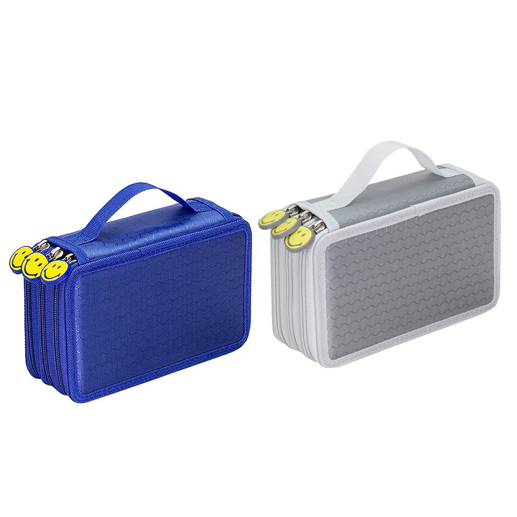 2pcs 3 Layers Large Pencil Pen Bag Travel Makeup Storage Bag Blue & Grey