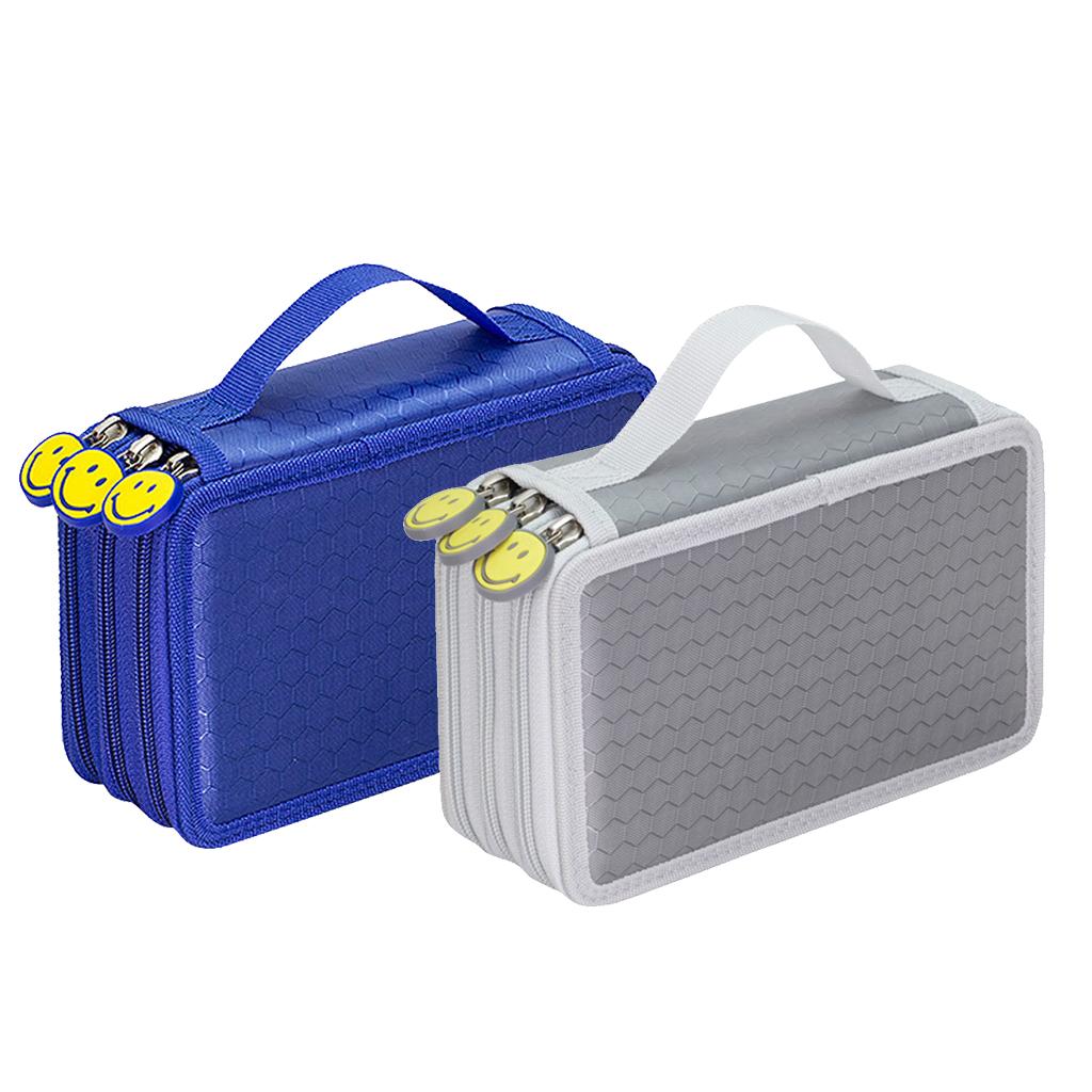 2pcs 3 Layers Large Pencil Pen Bag Travel Makeup Storage Bag Blue & Grey