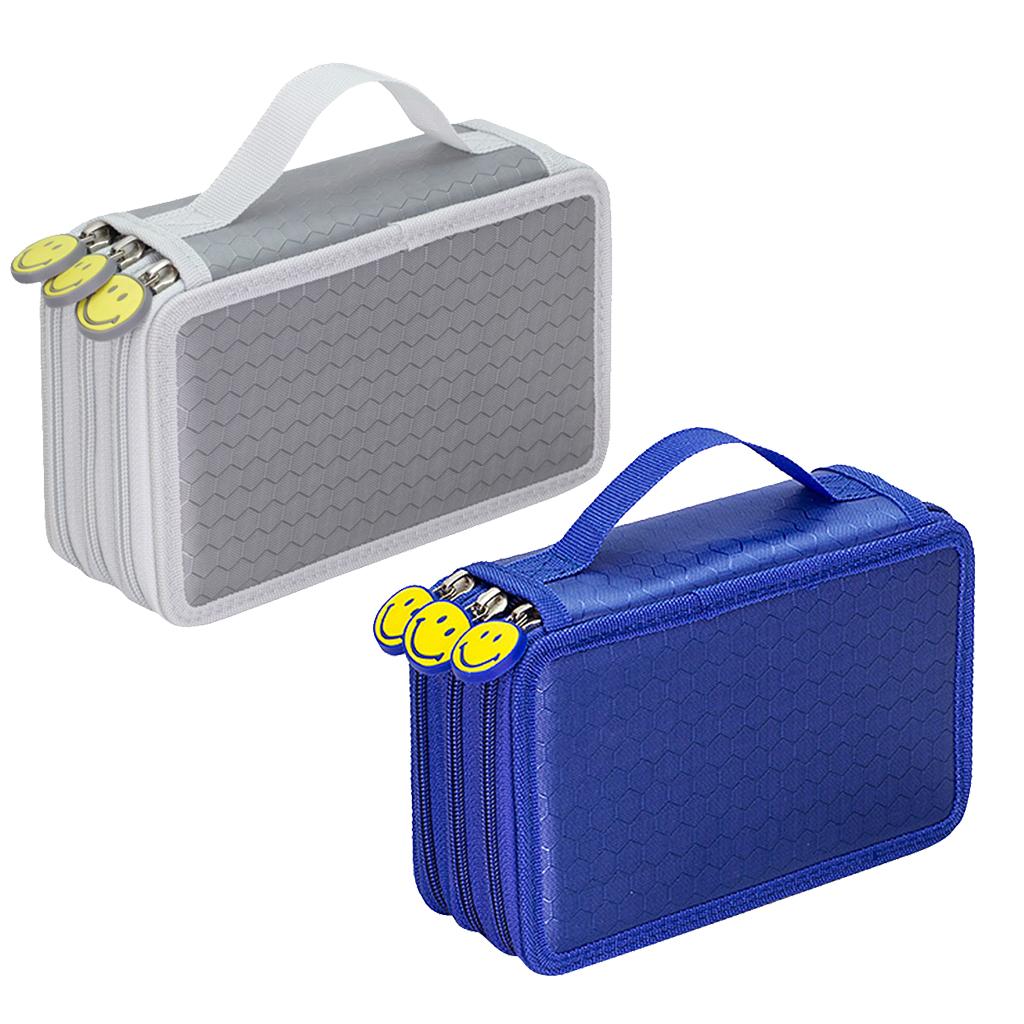 2pcs 3 Layers Large Pencil Pen Bag Travel Makeup Storage Bag Blue & Grey
