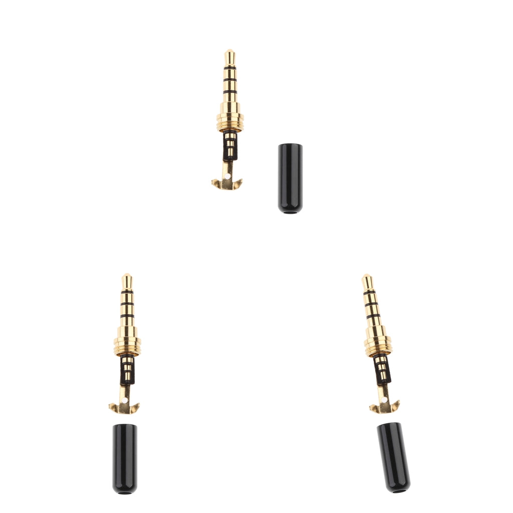 3 Piece Universal DIY 3.5mm Audio Plug Male Head for earphone Headset Black