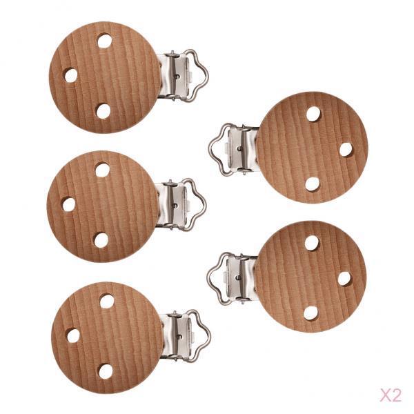 10 Pieces Baby Pacifier Clips Wooden Holder Teething Beads Suspender 3 Holes