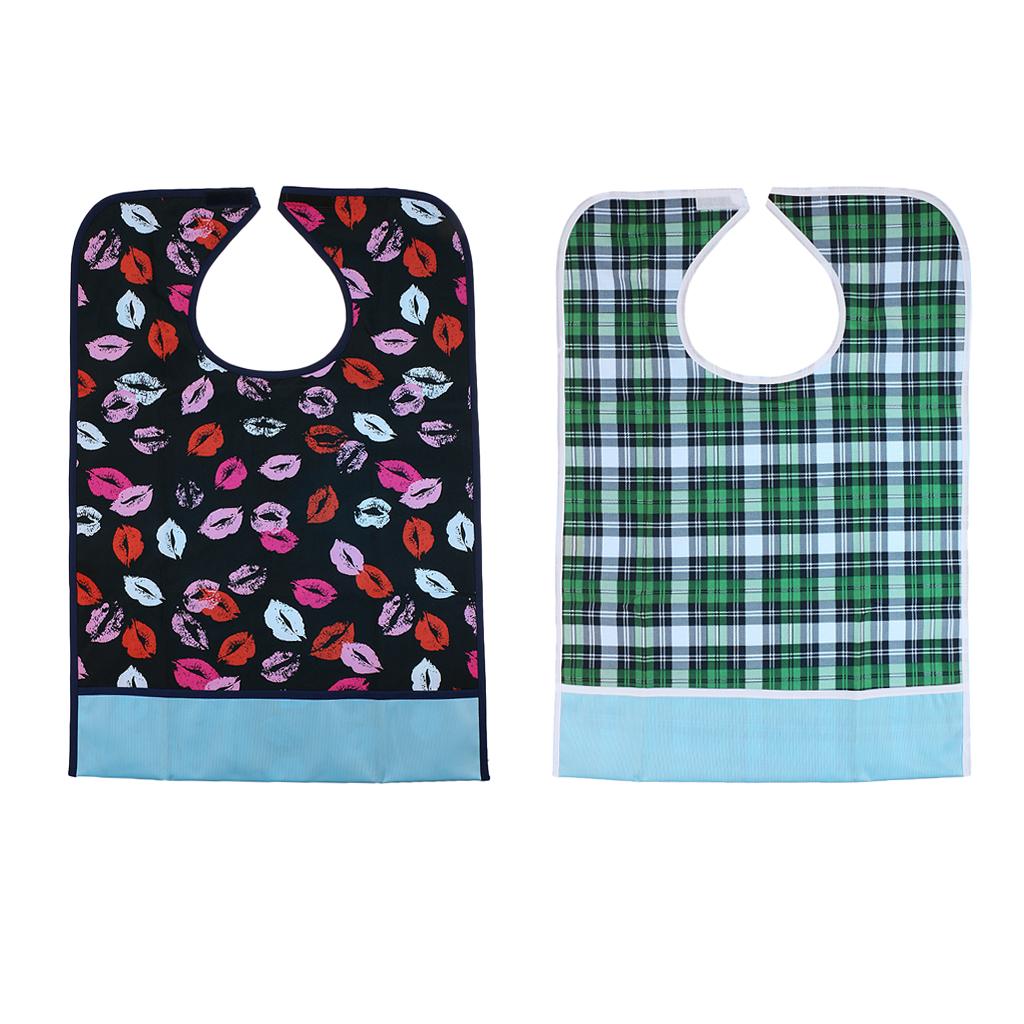 2 Pieces Reusable Adult Bib Mealtime Cloth Protector Disability Aid Apron 05