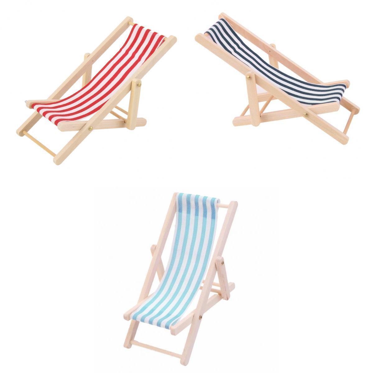 3pcs Mini Foldable Striped Wooden Lounge Chairs for 1/12 Dollhouse Furniture