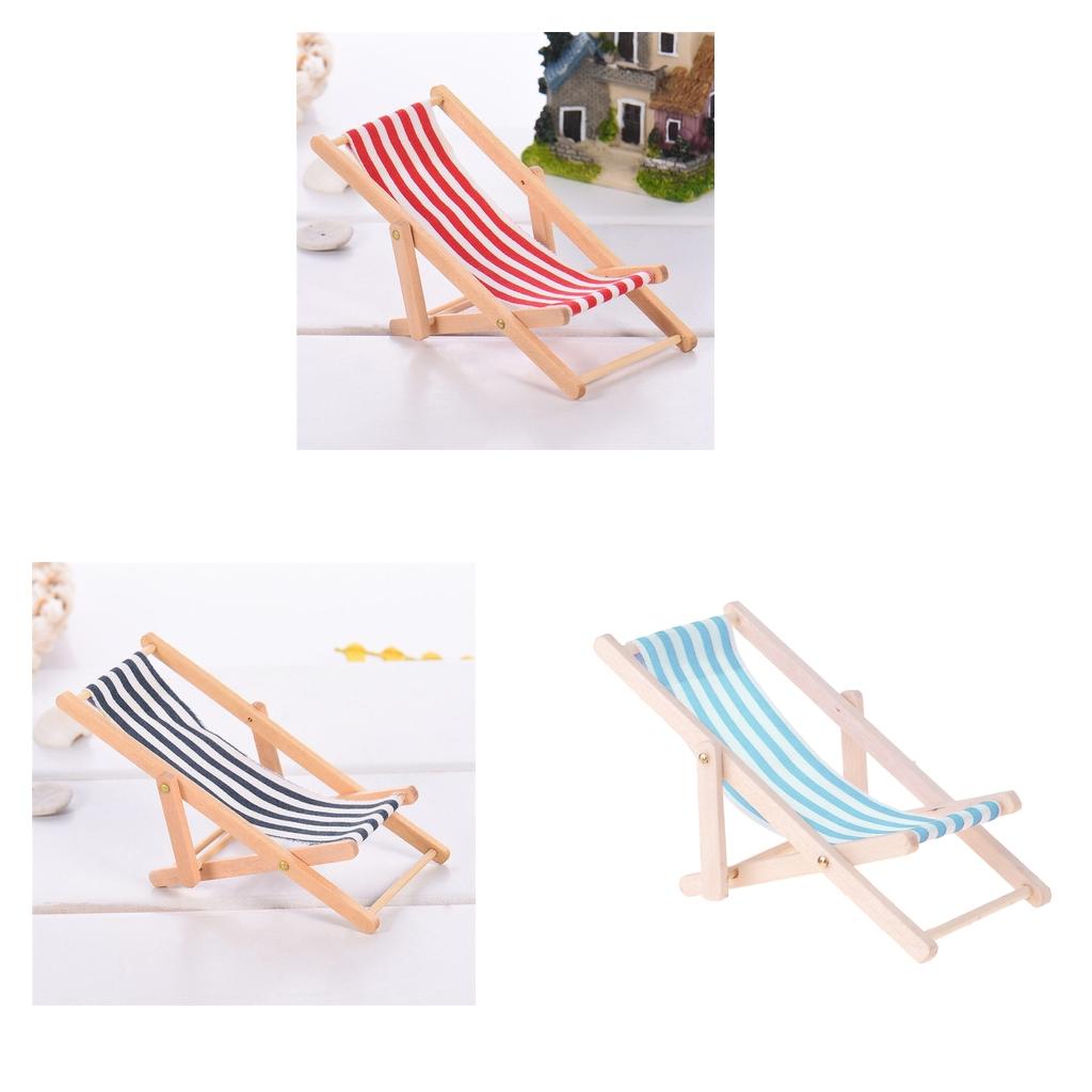 3pcs Mini Foldable Striped Wooden Lounge Chairs for 1/12 Dollhouse Furniture