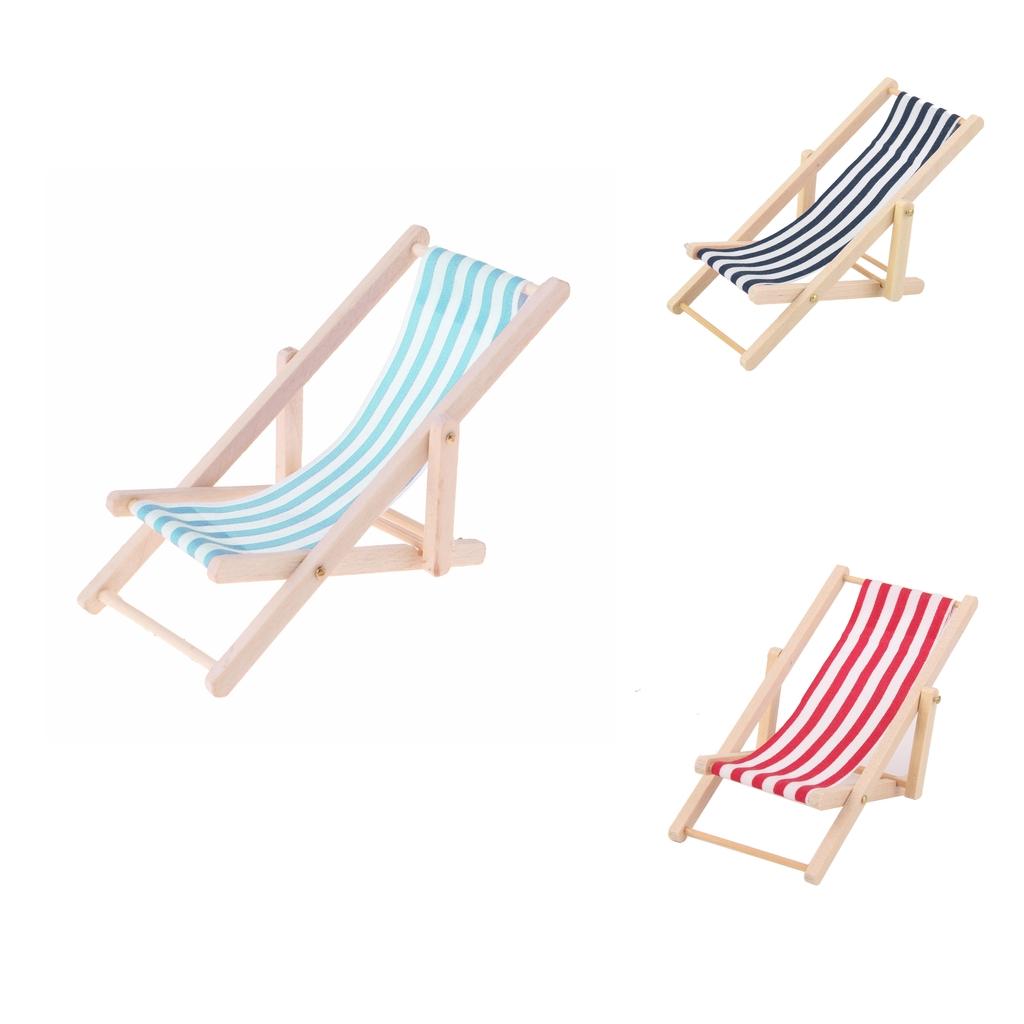 3pcs Mini Foldable Striped Wooden Lounge Chairs for 1/12 Dollhouse Furniture