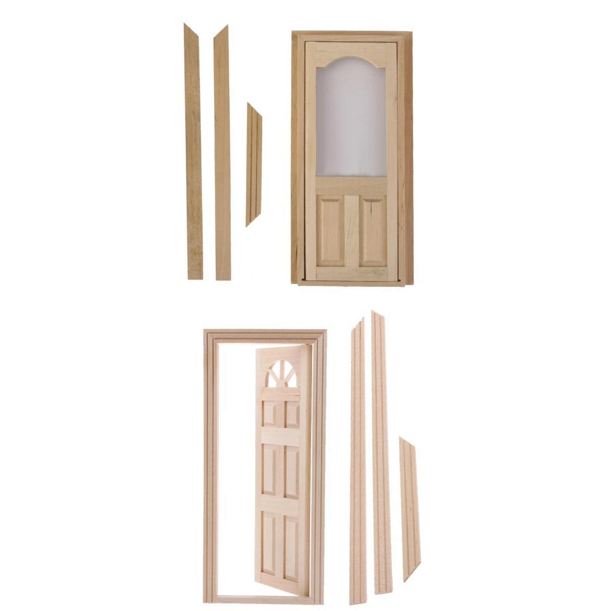 2Pcs 1:12 Scale Dollhouse Miniature Funiture Wooden Door Unpainted