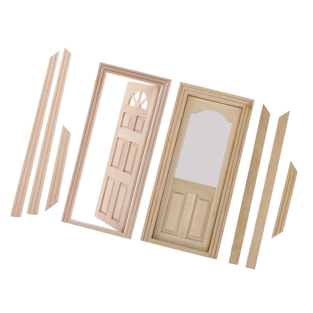 2Pcs 1:12 Scale Dollhouse Miniature Funiture Wooden Door Unpainted