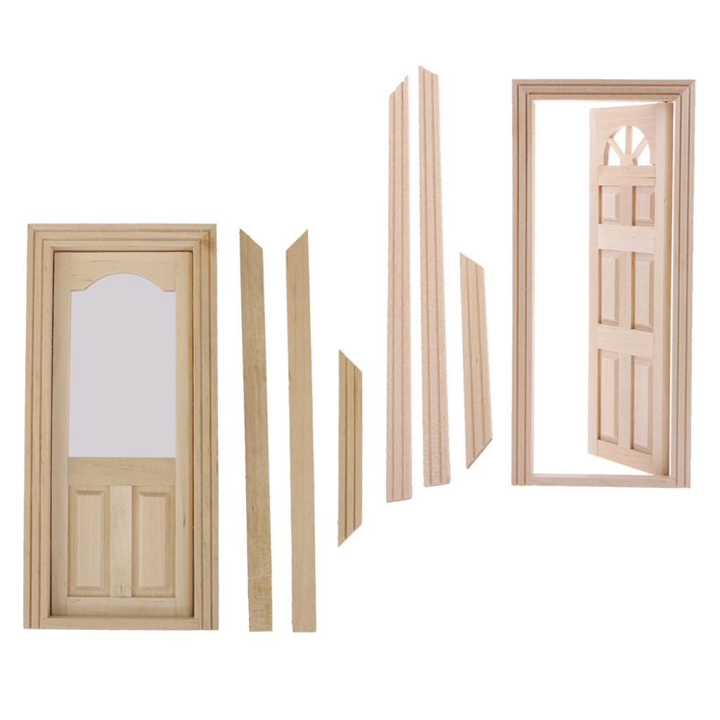 2Pcs 1:12 Scale Dollhouse Miniature Funiture Wooden Door Unpainted