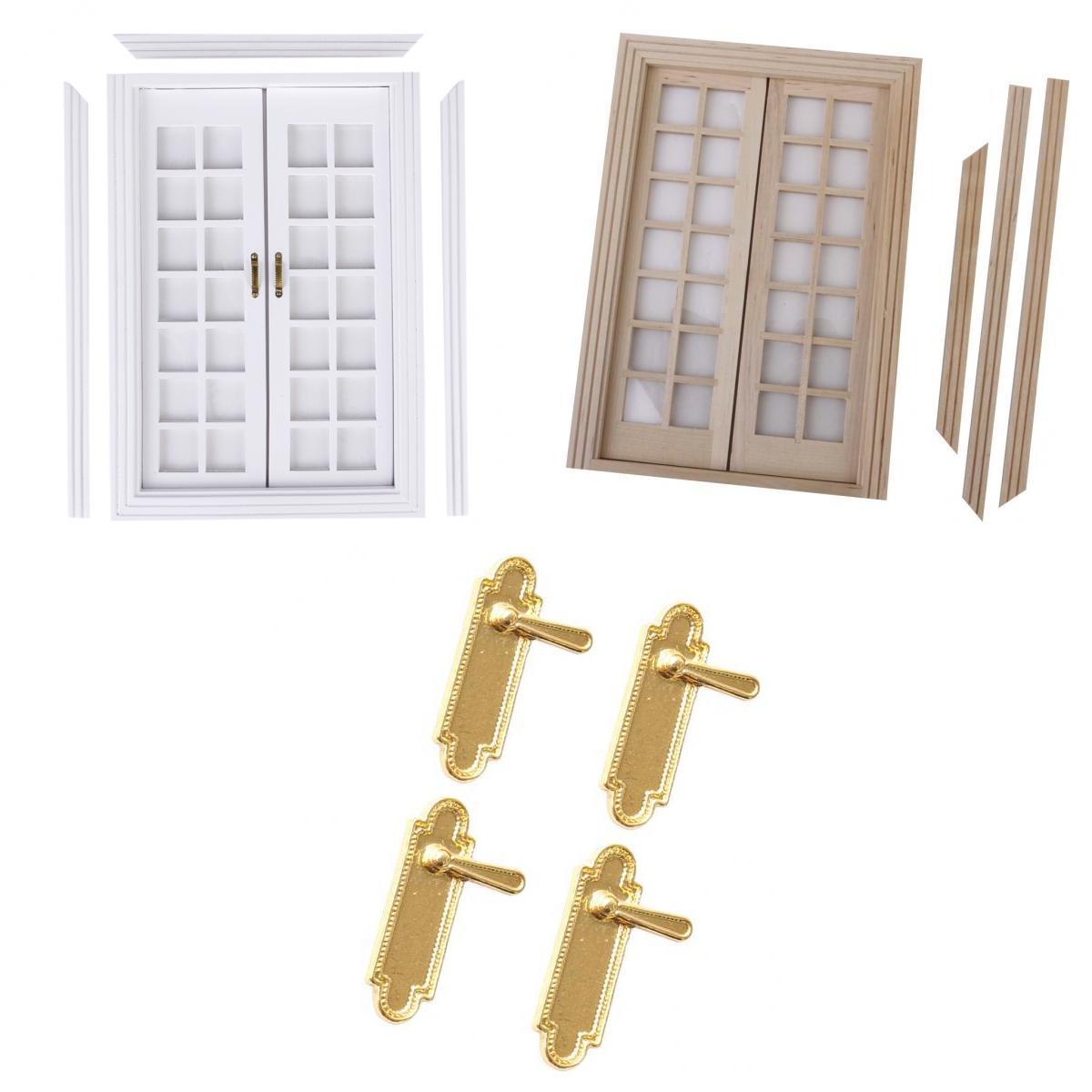 2Pcs 1/12 Dollhouse Miniature Exterior Wooden Door 28 Panel & Door Locks