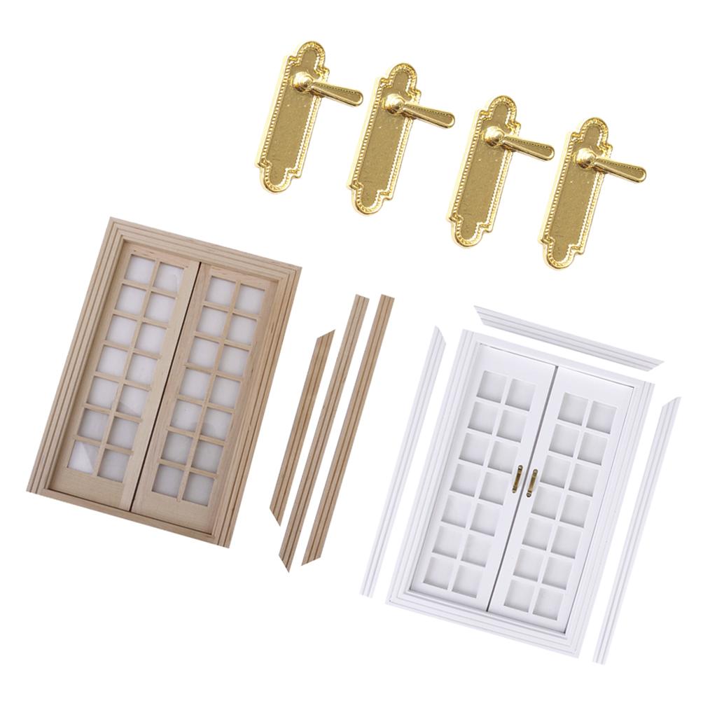 2Pcs 1/12 Dollhouse Miniature Exterior Wooden Door 28 Panel & Door Locks