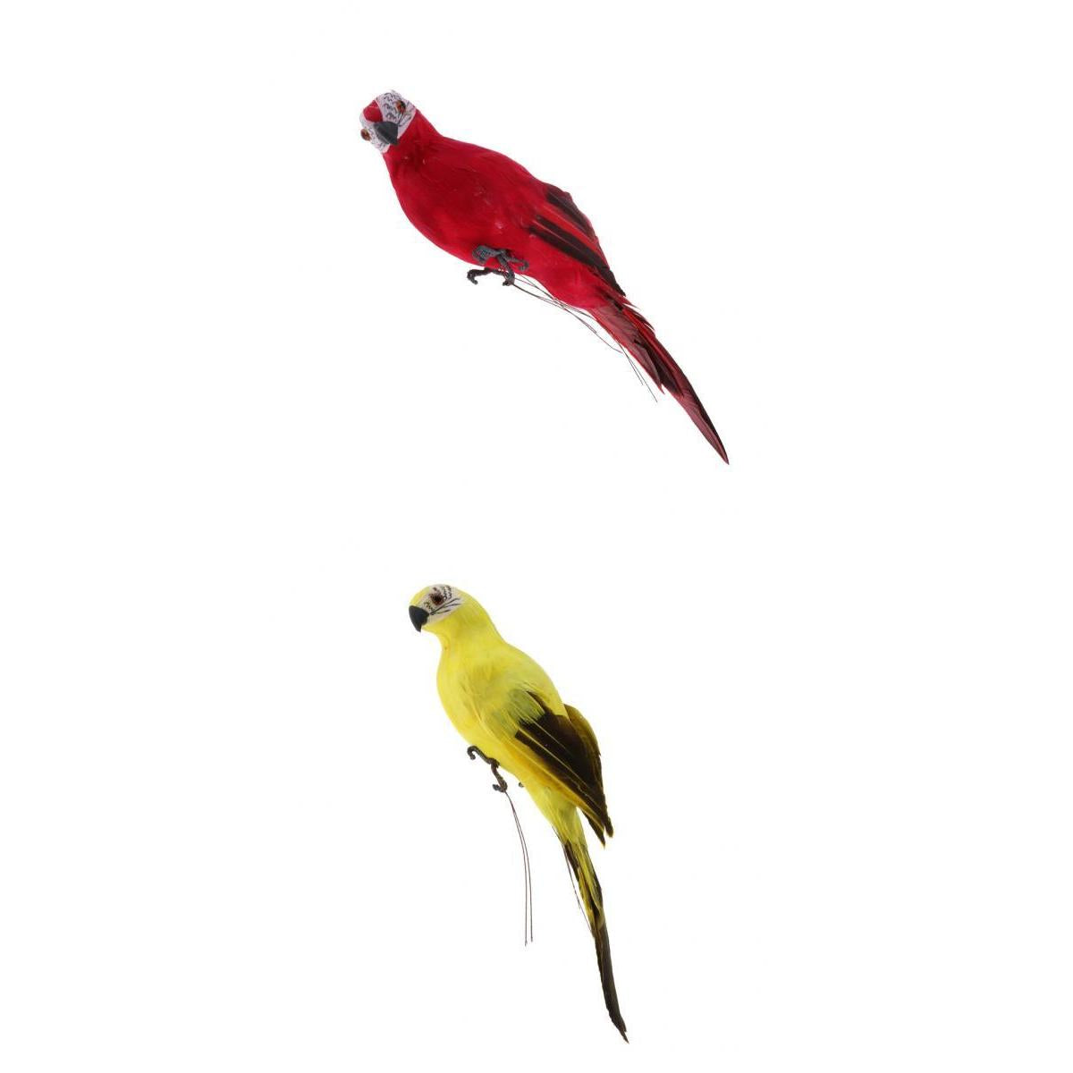 2x Realistic Parrot Artificial Feather Bird Animal Ornament Decor Red+Yellow