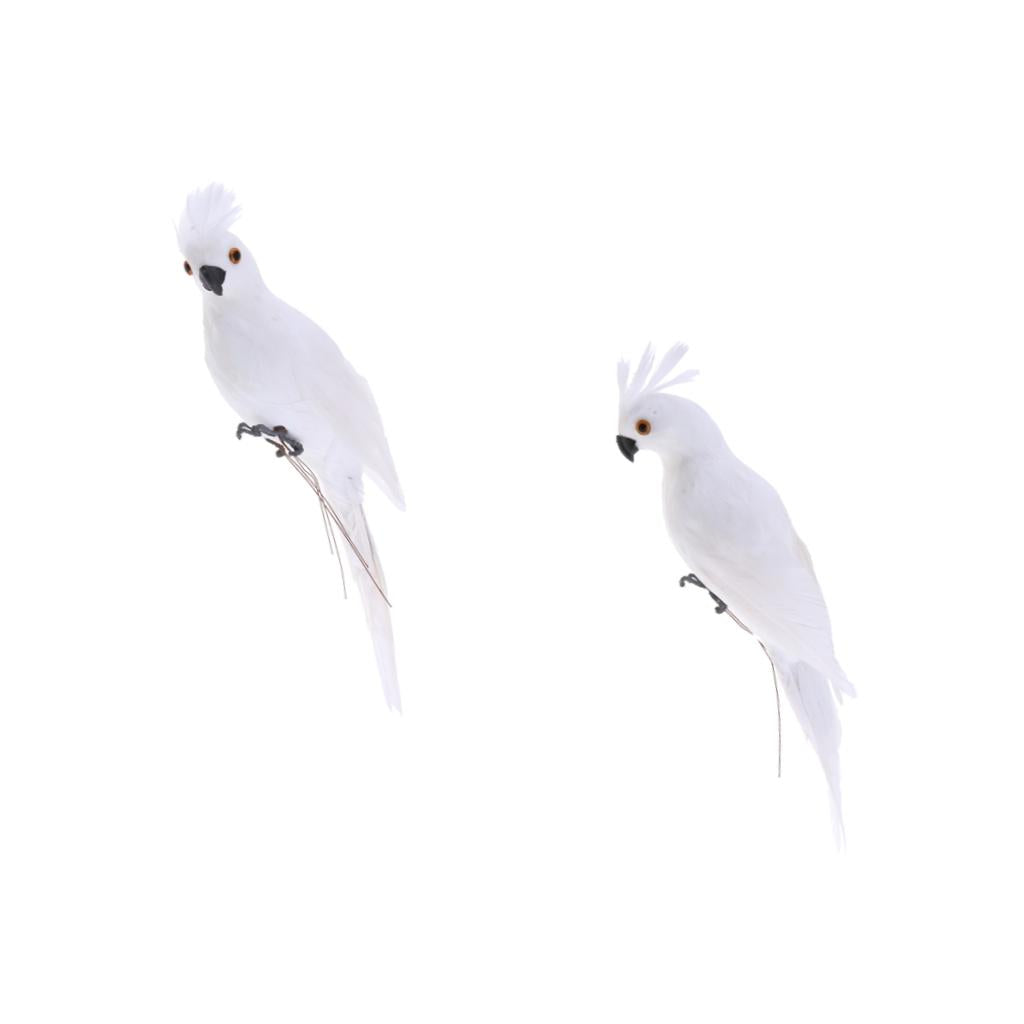 2x Realistic Macaw Parrot Artificial Feather Bird Animal Ornament Toy White