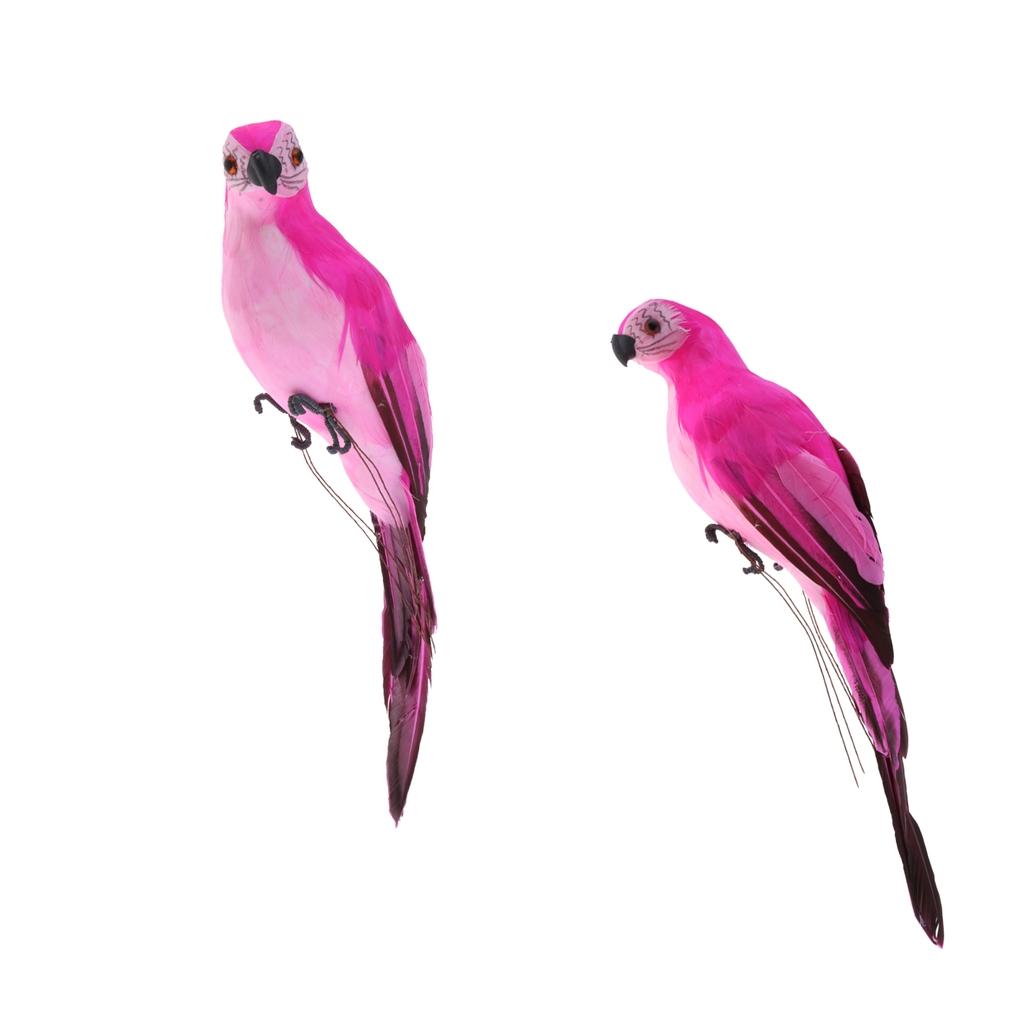 2x Realistic Macaw Parrot Artificial Feather Bird Animal Ornament Rose Red