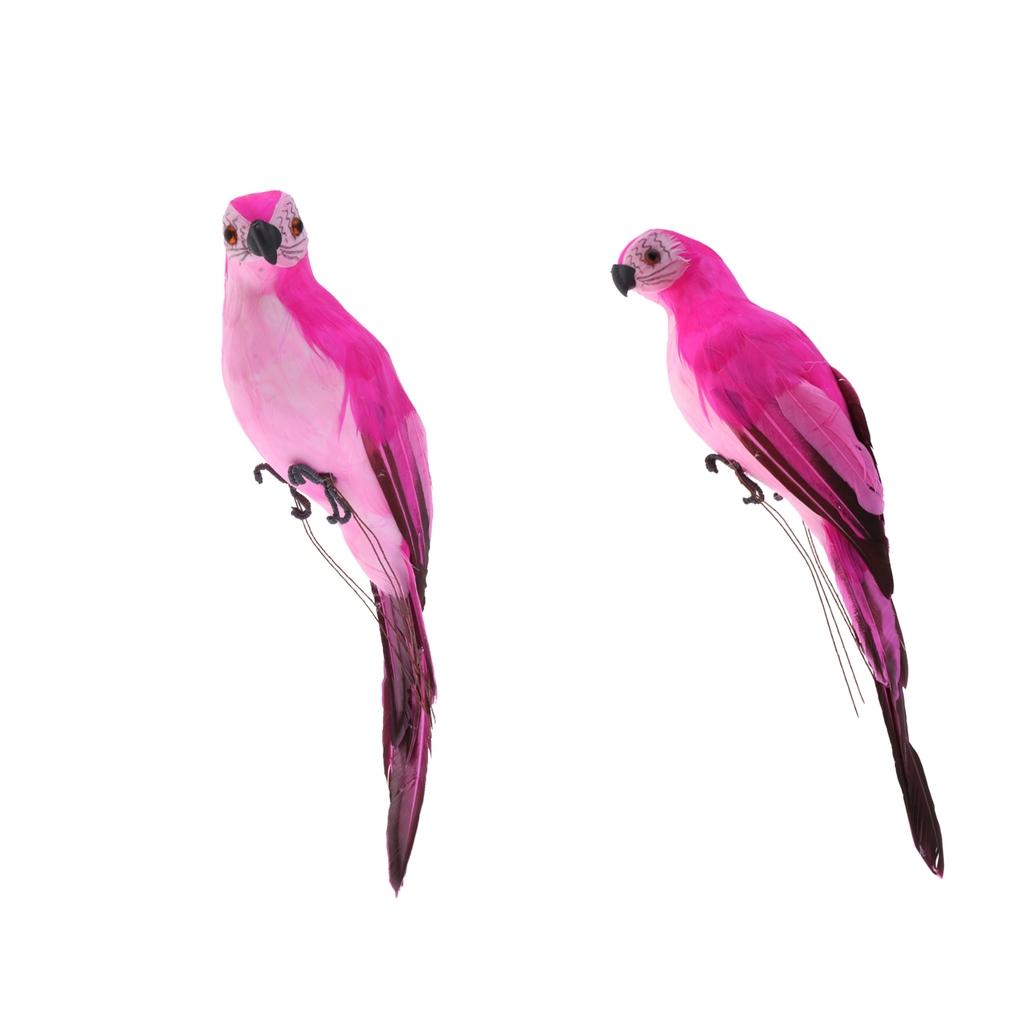 2x Realistic Macaw Parrot Artificial Feather Bird Animal Ornament Rose Red